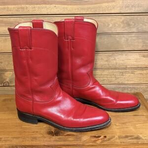 Justin Red Leather Women’s Classic Roper Boots Size 8B L3055 Western Mid Calf